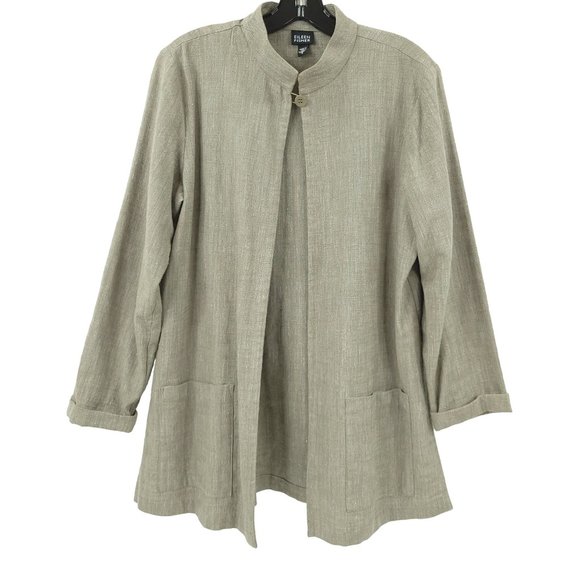 Eileen Fisher Jacket Cardigan Gray Open Front Sz S Pockets 3/4 Sleeve Minimalist - Picture 1 of 13
